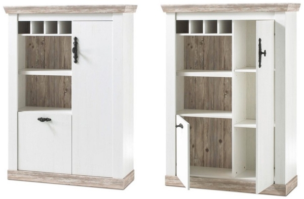 Lomadox Highboard FERNA-61, Pinie weiß und Oslo Pinie dunkel Nb. 105x146x37cm