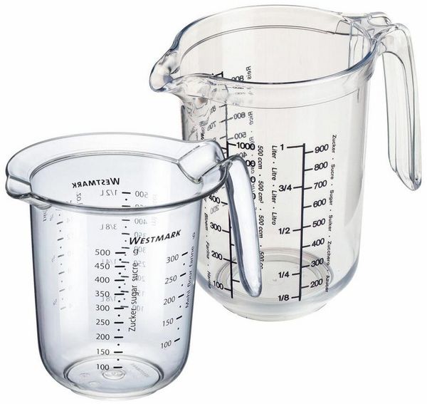 WESTMARK Messbecher Set 2tlg, Messkannen 0,5 l und 1 l, mehrsprachige Messskalen, Gerda, SAN