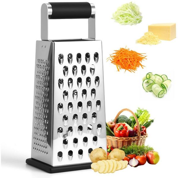 BlingBin Vierkantreibe 4-Seitige Gemüsehobel Edelstahl, Küchenreibe, Reibe für Gemüse, Edelstahl, (1er Set, 1-St, 10,8*8,3*24,5cm), Kartoffelreibe, Grater Kitchen mit Griff für Obst, Gemüse, Käse