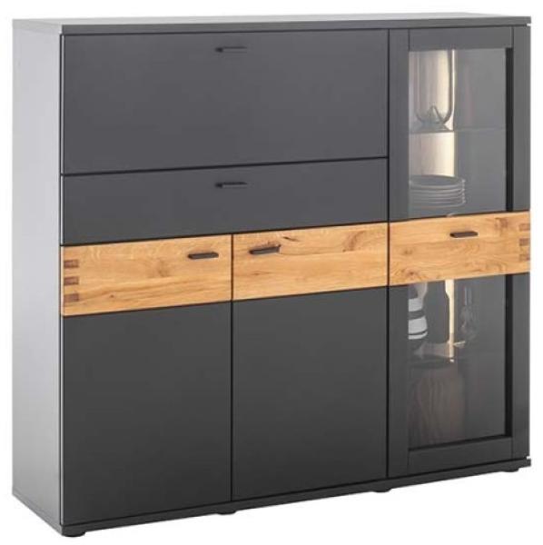 Großes Highboard Cesena - Schwarzgrau / Wildeiche