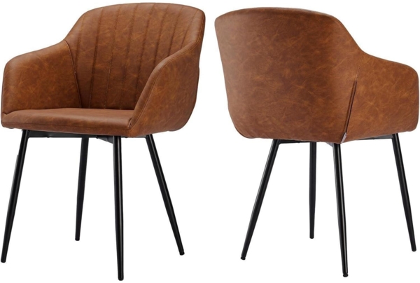 2er Set Esszimmerstuhl Kunstleder Braun Armlehne Metallbeine