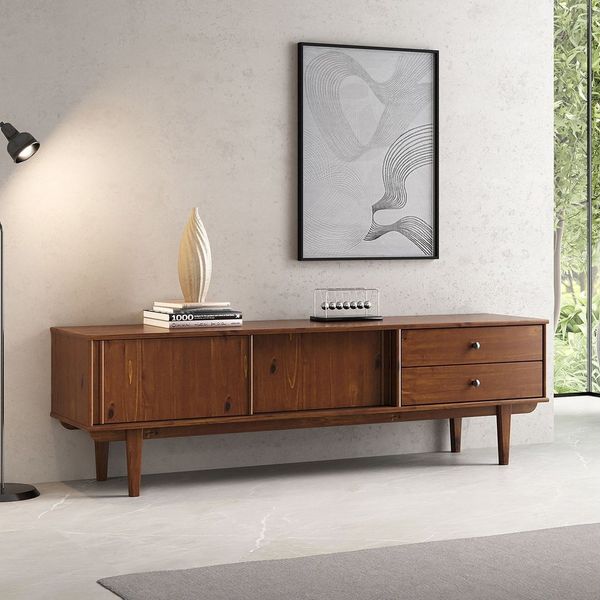 IDIMEX Lowboard SIMONA, TV Lowboard 175 cm aus Massivholz mit 2 Schiebetüren Kastanie Finish