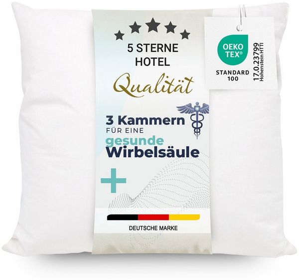 ZOLLNER Kopfkissen, Füllung: 90% Daunen, 10% Federn, Seitenschläfer, Rückenschläfer, 40 x 40 cm, 100% Baumwolle, vom Hotelwäschespezialisten