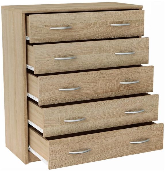 Home Collective Kommode mit 5 Schubladen mit matter Oberfläche, Kommode 74cm breit Holz (Schlafzimmer Wohnzimmer Flur Büro Organizer, Metallrollen mit Auszugsstopp), Schrank Kommode mit Schubladen Sideboard Highboard Anrichte Sonoma Bild 4