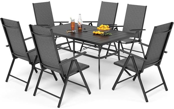 Wetterfestes Gartenmöbel Set 6 Stühle mit Tisch Metall Grau