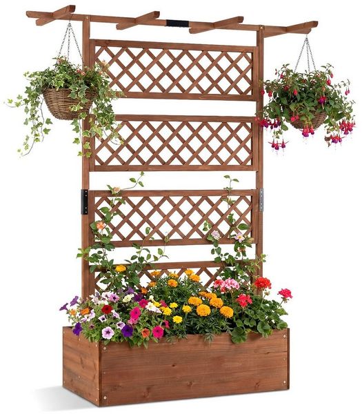 COSTWAY Blumenkasten (1 St), Pflanzkübel, Hochbeet mit Rankgitter & Dach, 100x55x183cm