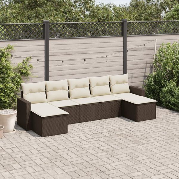 vidaXL 7-tlg. Garten-Sofagarnitur mit Kissen Braun Poly Rattan 3251680