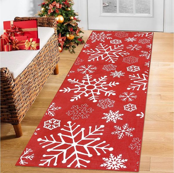 GarveeMore Teppich Schneeflocke, rechteckig, Höhe: 7 mm, festliche Winterdekoration, ideal für die Weihnachtszeit