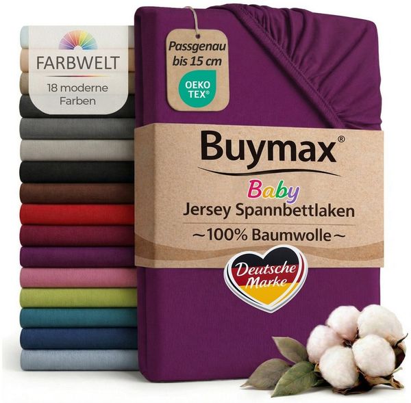 Buymax Spannbettlaken Babybett Kinderbett 60x120cm 70x140cm, Jersey 100% Baumwolle, Gummizug: Rundumgummi, (1 Stück), bis 15 cm Matratzenhöhe, weich, atmungsaktiv, hautfreundlich