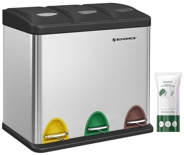 Songmics 3-in-1 Abfalleimer, Metall, 24 Liter, Silber