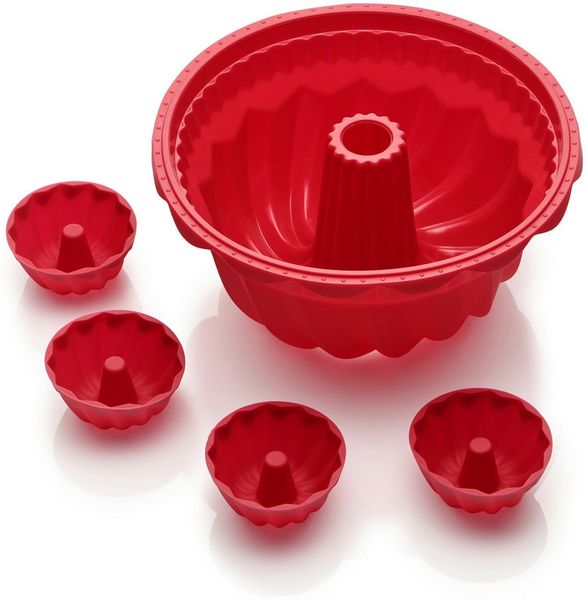 Coolinato Backform Coolinato Silikon Gugelhupf Set 5tlg. ROT, inkl. Rezepte