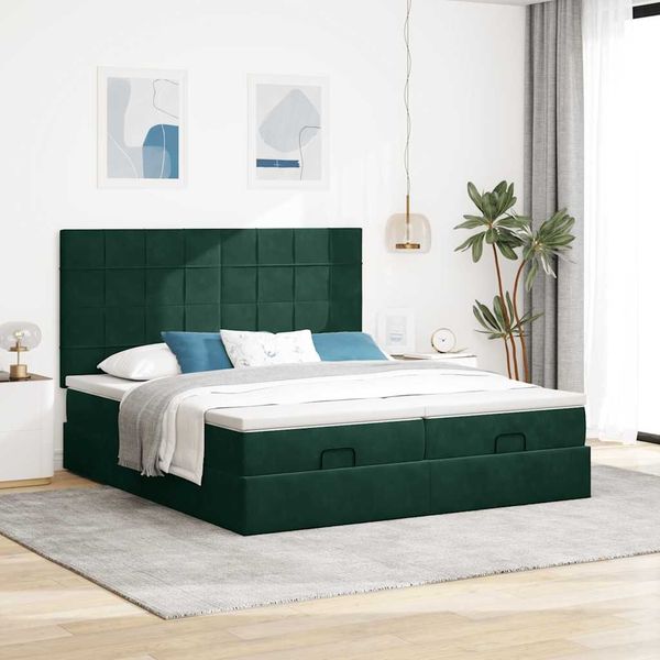 vidaXL Ottoman-Bett mit Matratzen & LEDs Dunkelgrün 180x200 cm Samt 3314624
