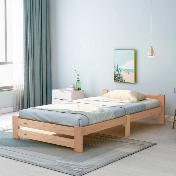 KLAM HOME Massivholzbett 90-140x200cm Massivholzbett Massivbettgestell Holzbett (für Kinder-,Jugend-und Schlafzimmer, Bettrahmen Lattenrost Familienbett), Einzelbett Doppelbett Botenbett aus Kiefernholz Bettrahmen
