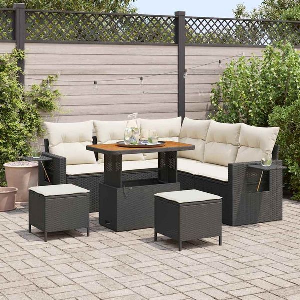 vidaXL Gartensofa-set mit Kissen 9 pcs Schwarz und Creme Poly-Rattan 3363695