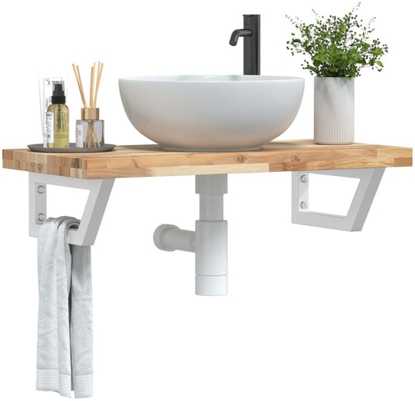 vidaXL Waschbeckenregal Wandmontage Stahl und Akazienholz 3302690