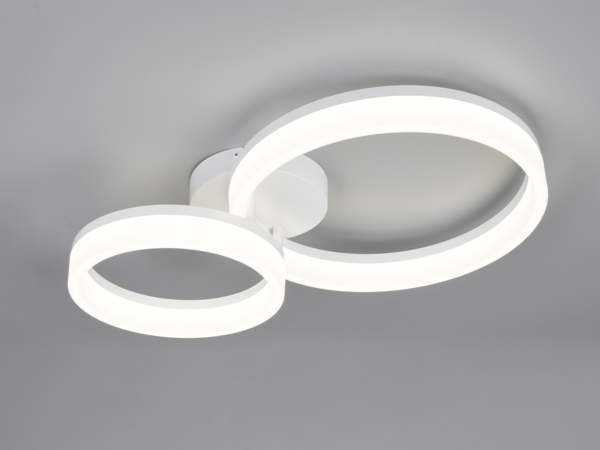 Große Deckenleuchte SCOPE mit zwei LED Ringen in Weiß, Breite 51cm