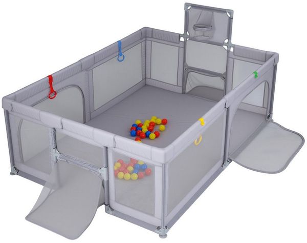 COSTWAY Laufstall (1-tlg), Laufgitter Baby Faltbar, mit Tragetasche, 50 Spielbällen, 207x145cm