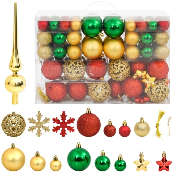 vidaXL 112-tlg. Weihnachtskugel-Set Rot Grün Golden Polystyrol 356114