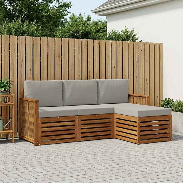 vidaXL Outdoor-Sofagarnitur mit Kissen 4 pcs Natürlich und Hellgrau 3384207