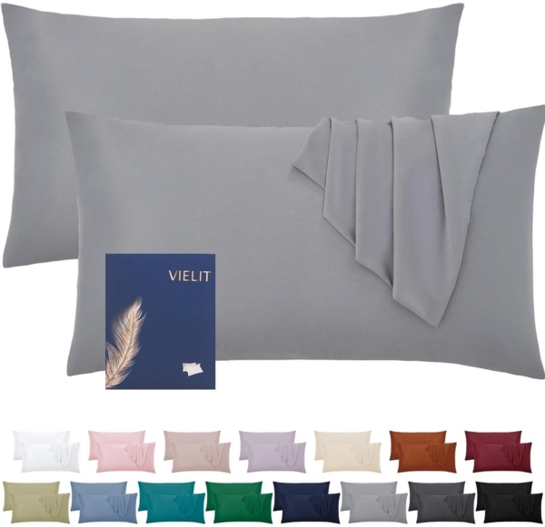 Kissenbezug 40x80 Grau Mikrofaser 2er Set - OEKO-TEX Hypoallergen