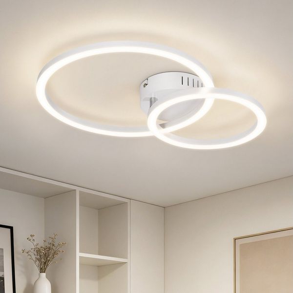 Nettlife LED Deckenleuchte Wohnzimmer 2 Ringe Schwarz/Weiß/Silber Modern 23W Deckenlampe 40.5CM, Nicht dimmbar, LED fest integriert, Warmweiß, für Wohnzimmer Schlafzimmer Flur Büro Balkon Küche