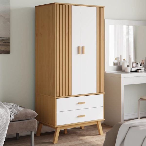 vidaXL Kleiderschrank OLDEN Weiß Braun 76,5x53x172cm Massivholz Kiefer 358596