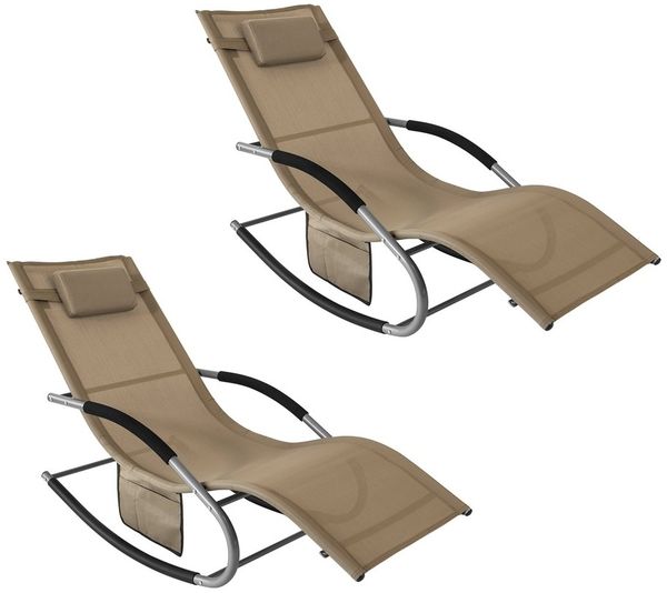 SoBuy OGS28-BRx2 Schaukelstuhl Garten 2er Set, Textilene, Lackiert, Braun, 150 x 87 x 63 cm
