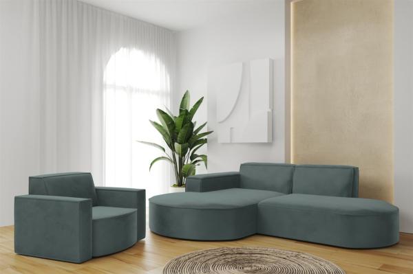 Sofa Set 2-teilig Sessel und Ecksofa PALMA XS Opera Opalgrün Ottomane Links