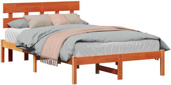 vidaXL Bettgestell mit Kopfteil Braun 120 x 200 cm Massivholz Kiefer 872166