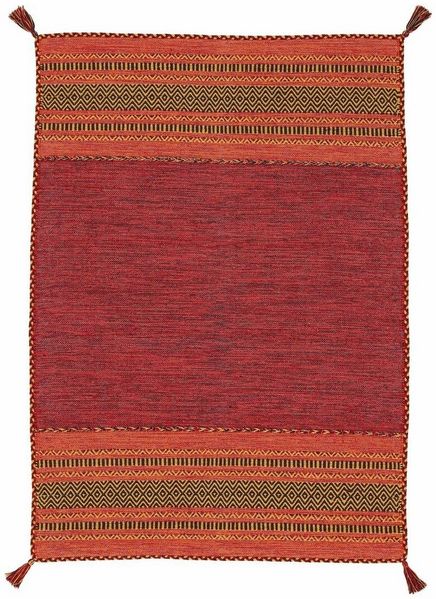 carpetfine Teppich Kelim Azizi, rechteckig, Höhe: 5 mm, Baumwolle, Wendeteppich mit Fransen, Wohnzimmer