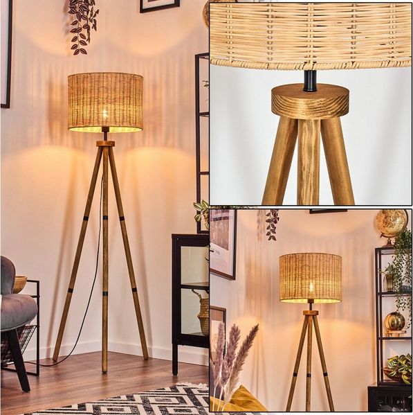 hofstein Stehlampe Stehlampe aus Holz/Korbgeflecht in Naturfarben, ohne Leuchtmittel, skandinavische Leuchte, runder Schirm (40 cm) u. Fußschalter 1 x E27