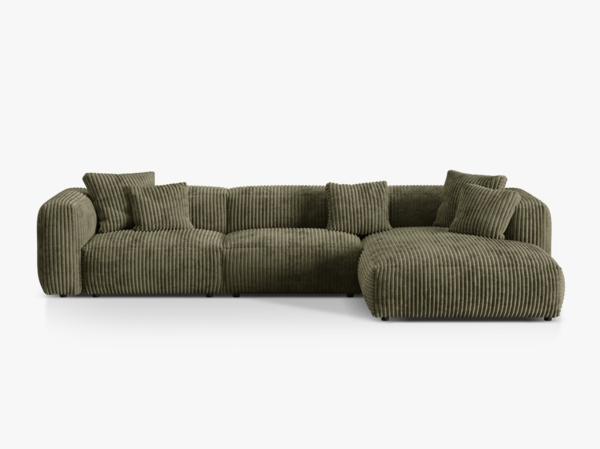 Micadoni Ecksofa Martina 3-Sitzer Kord Moßgrün Rechts