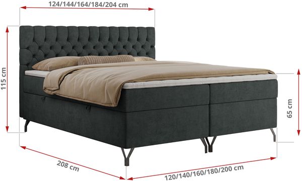 Boxspringbett mit Kopfteil und Topper, Polsterbett - GRIMALDI - 140 x 200 cm - Dunkelgrau Stoff - H3 Bild 5