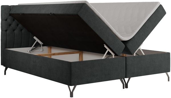 Boxspringbett mit Kopfteil und Topper, Polsterbett - GRIMALDI - 140 x 200 cm - Dunkelgrau Stoff - H3 Bild 4