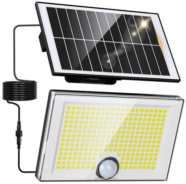 skelo LED Solarleuchte Solarlampen für Außen, Solarleuchte mit Bewegungsmelder, 204 LED, solar strahler außen, LED fest integriert, Kaltweiß, 3 Modi, IP65, PIR-Sicherheitsleuchte für Garten, Hof, Schuppen, Garage