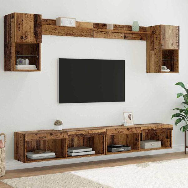 vidaXL TV Wand Einheiten mit LED mit LED 6 pcs Altholz Holzwerkstoff 3402955