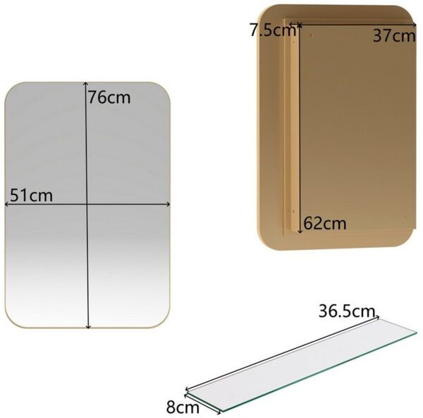 Celya Spiegelschrank Moderner Wand-Badezimmerschrank,Rechteckiger Spiegelschrank (für Bad, Wohnzimmer und Schlafzimmer, Spiegelschrank mit Stauraum) Metallrahmen-Schrank mit Spiegel & einstellbaren Shelves,Gold