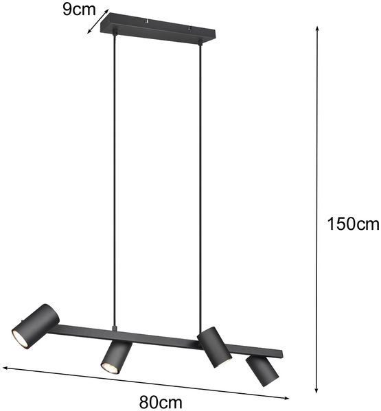 Balkenpendelleuchte MARLEY 4-flammig in Schwarz, Breite 80cm Bild 8