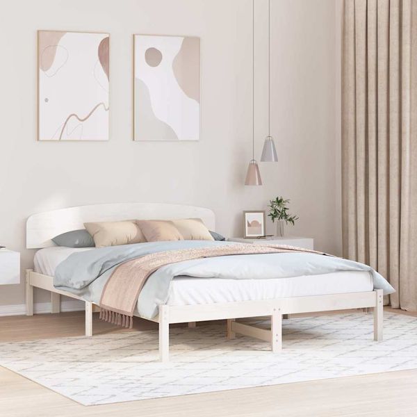 vidaXL Bettrahmen mit Kopfteil Weiß 150 x 200 cm Massives Kiefernholz 872060