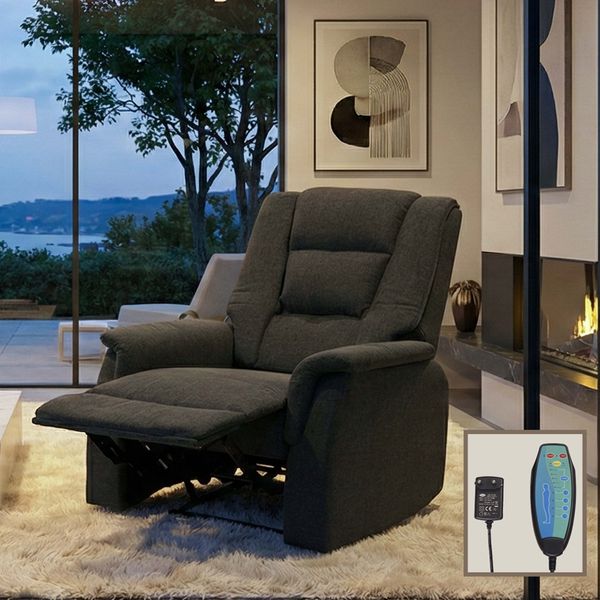 Fernsehsessel HWC-F23, Relaxsessel Liege Sessel, Stoff/Textil 102x79x96cm ~ grau inkl. Massage- und Wärmefunktion