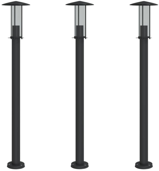 vidaXL Wegeleuchten 3 Stk. Schwarz 100 cm Edelstahl 4006356