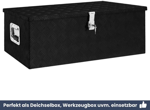 Aluminiumbox mit Deckel - Abschließbar | Alubox Deichselbox Alu Anhängerbox Werkzeugkiste Metall Transportbox Metallkiste, 90x47x33,5cm Schwarz Bild 6