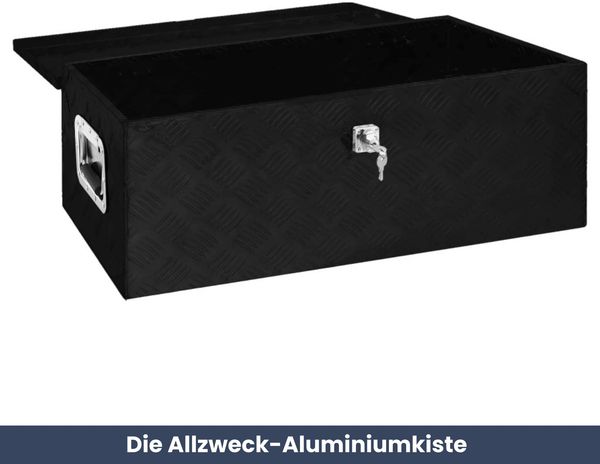 Aluminiumbox mit Deckel - Abschließbar | Alubox Deichselbox Alu Anhängerbox Werkzeugkiste Metall Transportbox Metallkiste, 90x47x33,5cm Schwarz Bild 2