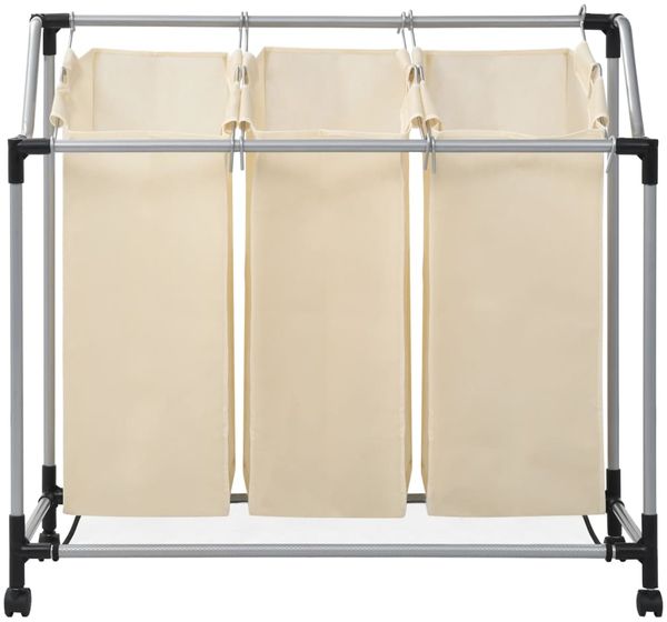 vidaXL Wäschekorb mit 3 Taschen Creme Stahl 282427 Bild 3