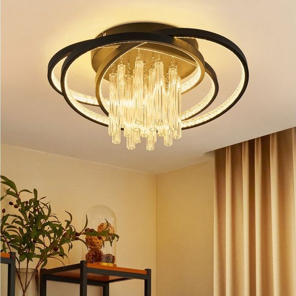 ZMH LED Deckenleuchte Warmweiß Flach Rund Wohnzimmerlampe Schwarz Modern Flurlampe, Augenschutz, LED fest integriert, Warmweiß