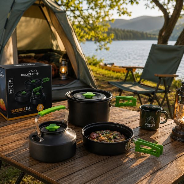 Camping Kochtopfset 3 in 1 Leichtes Aluminium Topfset für Gasherde