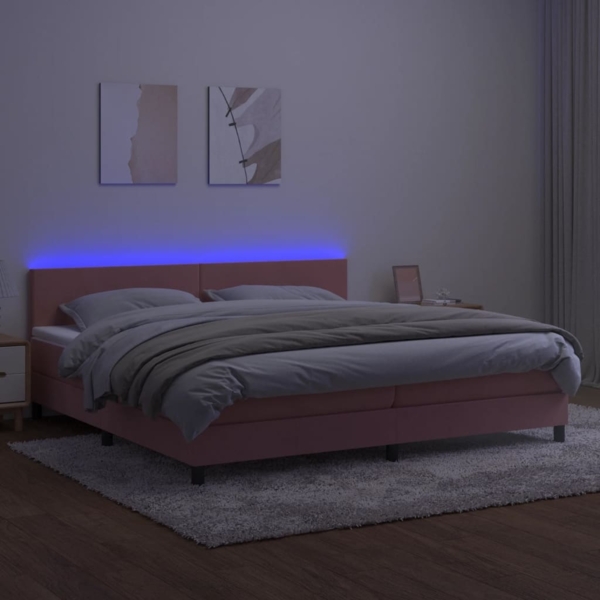 vidaXL Boxspringbett mit Matratze & LED Rosa 200x200 cm Samt, Härtegrad: H2 [3134308] Bild 2
