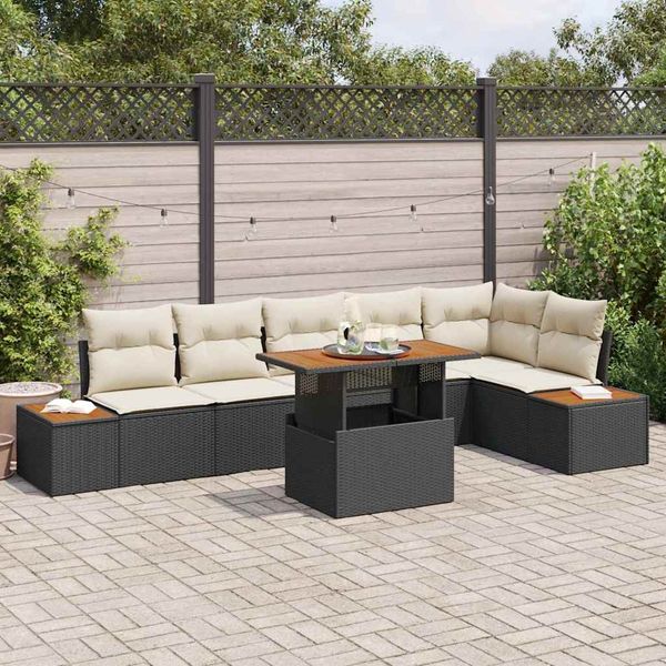 vidaXL Garten Essgruppe mit Kissen 7 pcs Schwarz und Beige 3350074