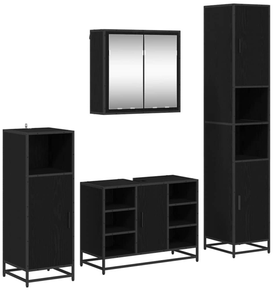 vidaXL Badezimmermöbel-Set 4 pcs Schwarz Eichen-Optik Holzwerkstoff 3402353