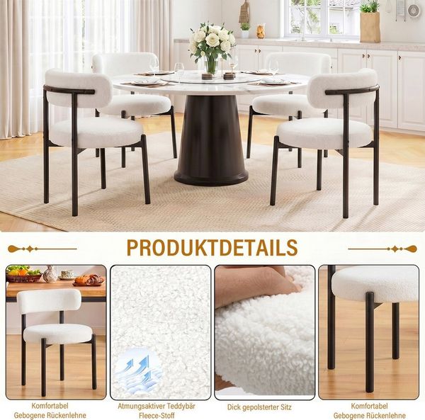 oyajia Esszimmerstuhl Polsterstuhl mit Metallgestell, Wohnzimmerstuhl, Küchenstuhl Runder (mit Rückenlehne), für Wohnzimmer, Esszimmer Bild 3